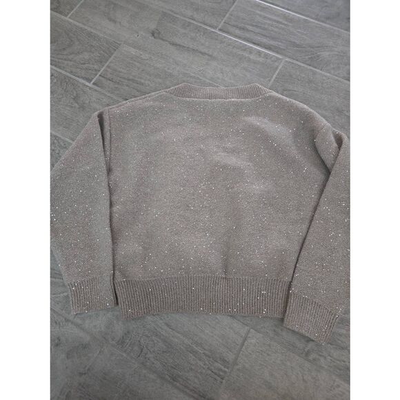 Women's FRNCH x Anthropologie V Neck Shine Pullover Sweater Shimmer Shine Greige - Picture 7 of 10